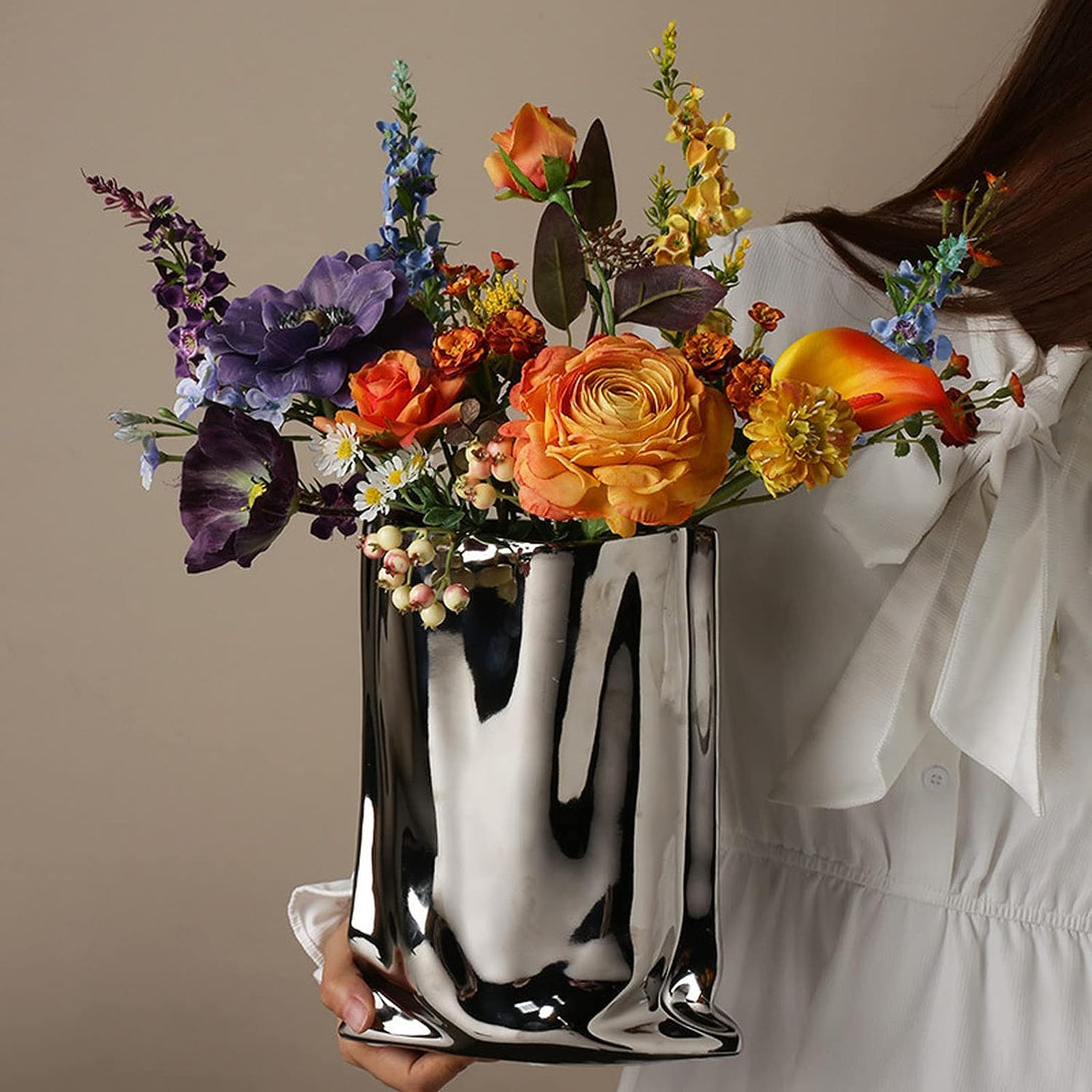Minimalist Modern Pleated Ceramic Flower Vase