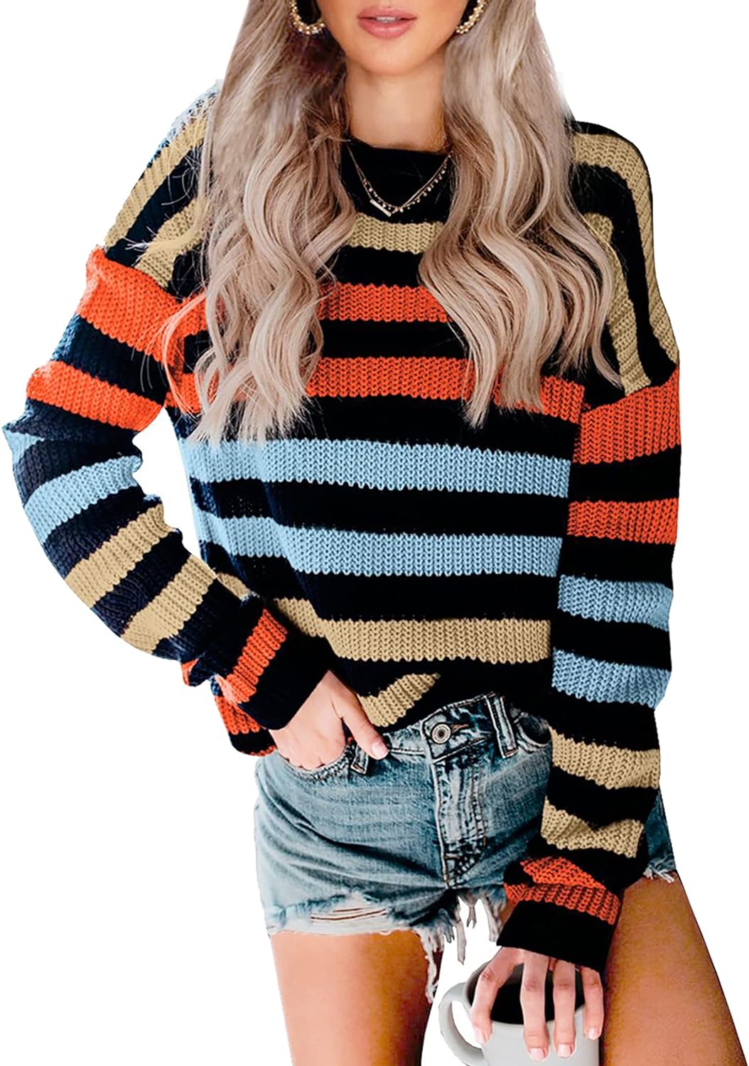 2023 Women's Striped Color Block Sweater